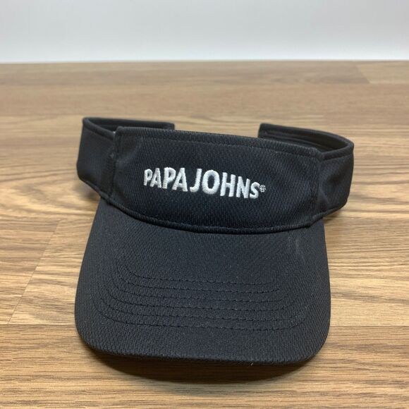 Papa Johns Pizza Employee Uniform Embroidered Black Adjustable Visor Cap Hat - Picture 1 of 6